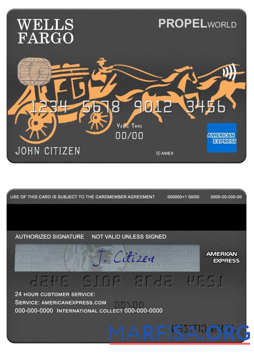 Realistic USA Wells Fargo bank Amex Card example